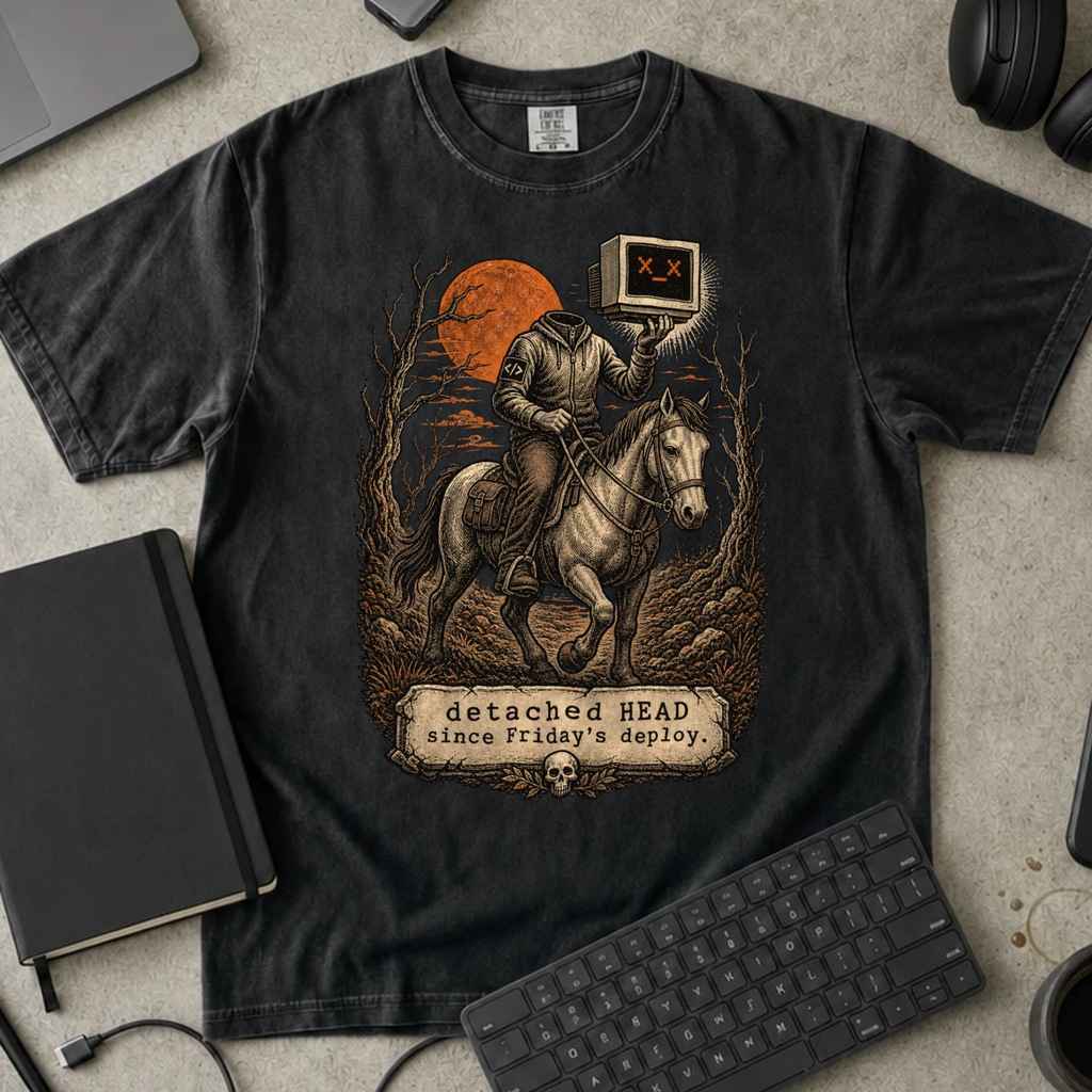Detached HEAD Since Friday's Deploy Shirt — Black Comfort Colors 1717 flat lay