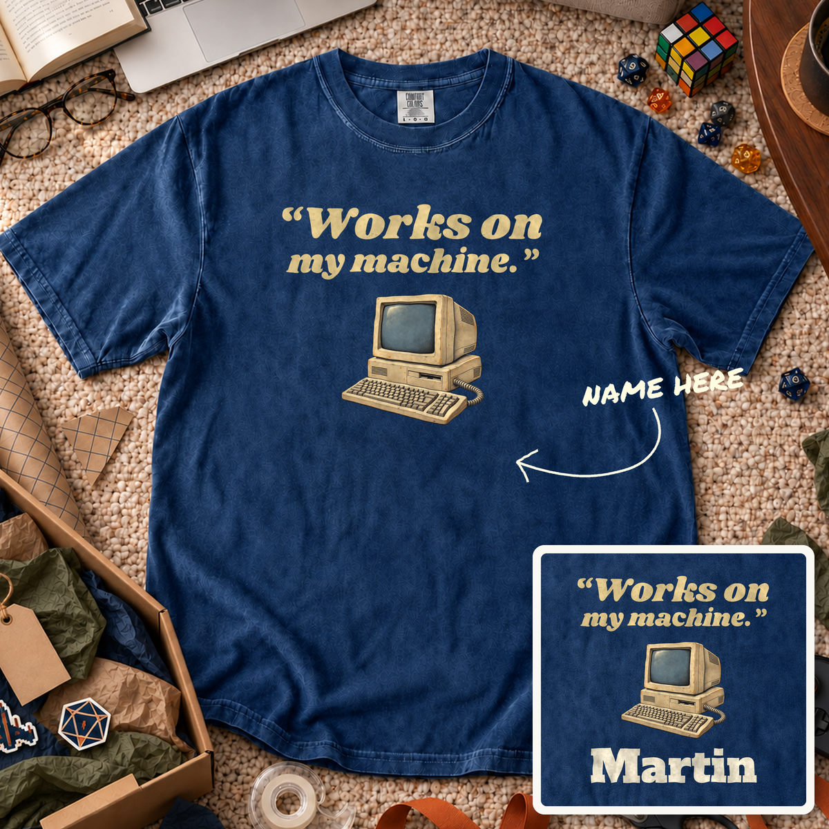 Works on My Machine Custom Shirt — personalized True Navy Comfort Colors 1717