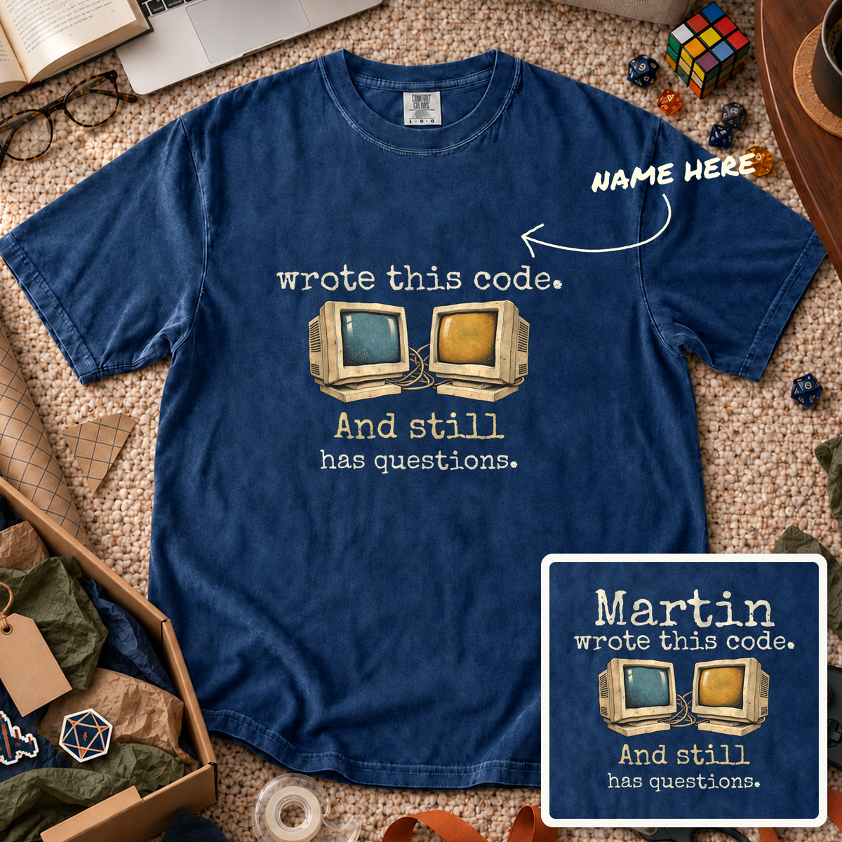 Wrote This Code Custom Shirt — personalized True Navy Comfort Colors 1717