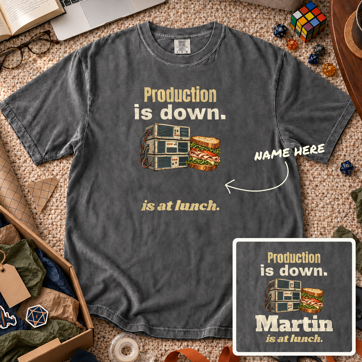 Production Is Down Custom Shirt — personalized Pepper Comfort Colors 1717
