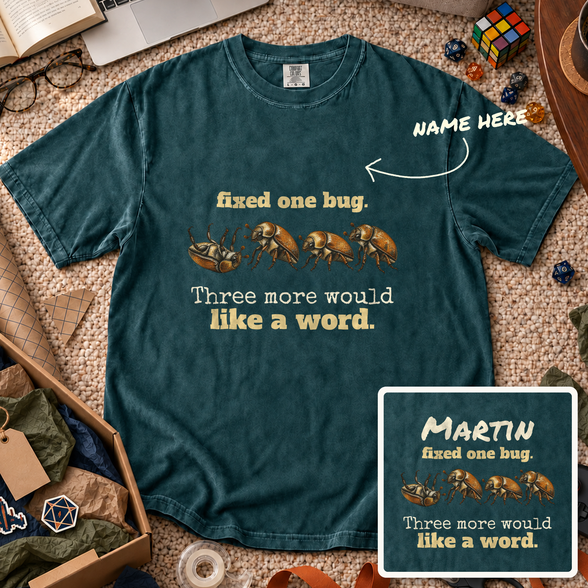 Fixed One Bug Custom Shirt — personalized Blue Spruce Comfort Colors 1717
