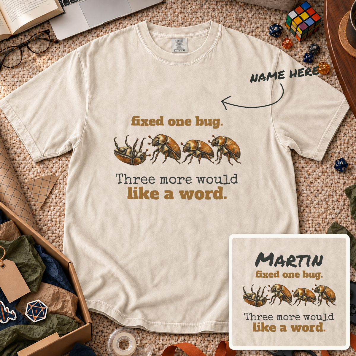 Fixed One Bug Custom Shirt — personalized Ivory Comfort Colors 1717
