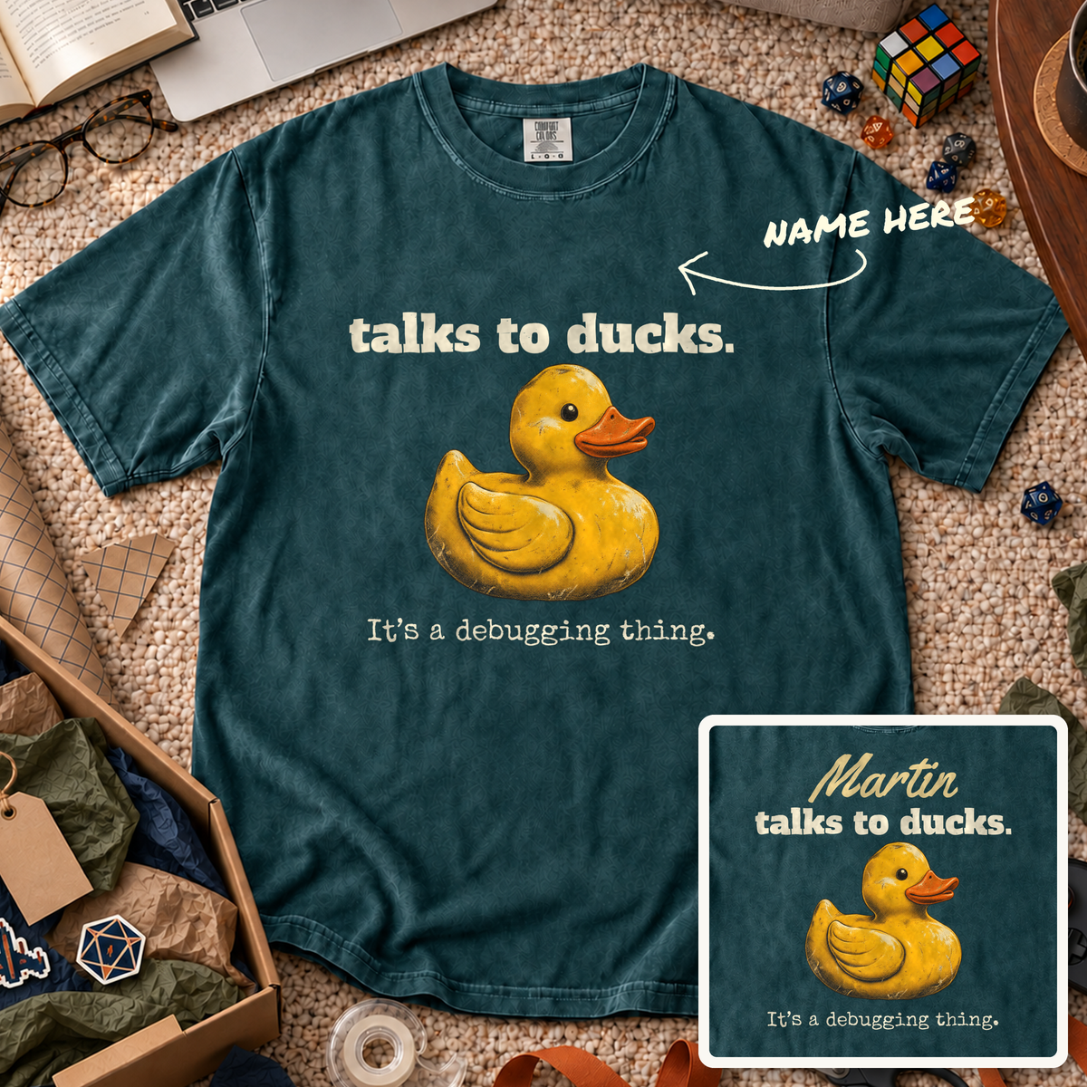 Talks to Ducks Custom Shirt — personalized Blue Spruce Comfort Colors 1717