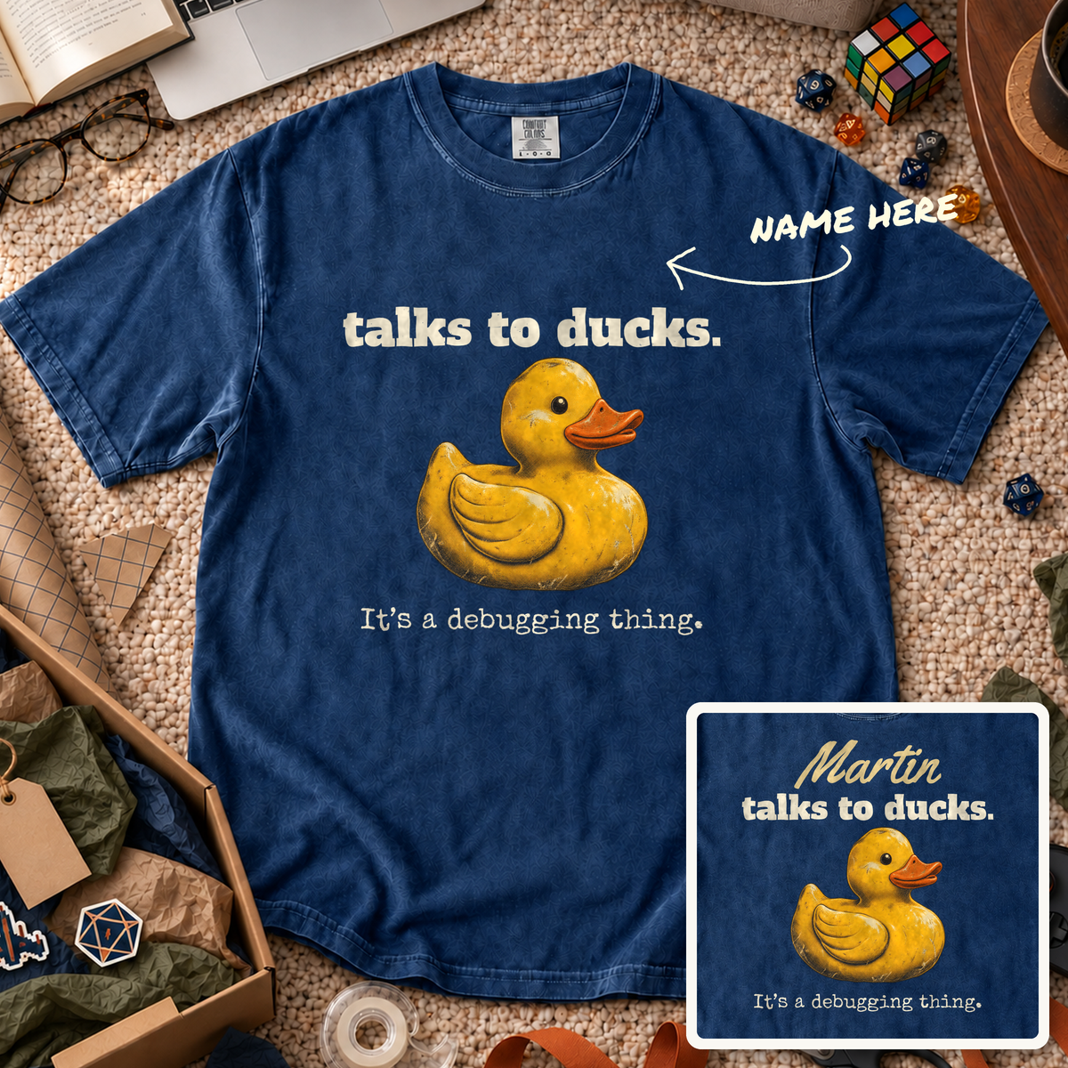 Talks to Ducks Custom Shirt — personalized True Navy Comfort Colors 1717