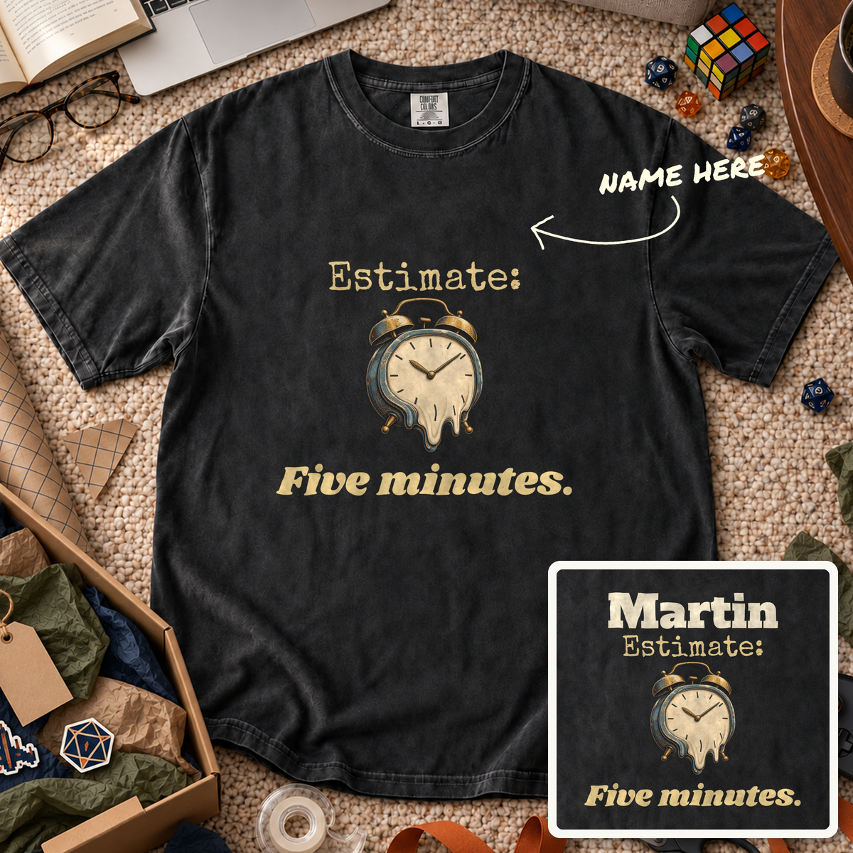 Five-Minute Estimate Custom Shirt — personalized Black Comfort Colors 1717