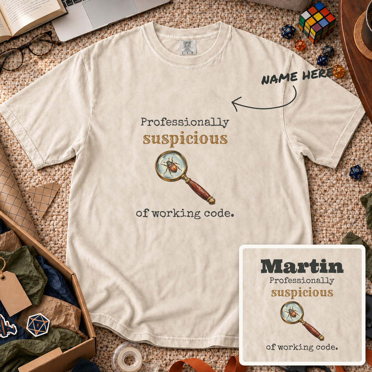 Suspicious of Working Code Custom Shirt — personalized Ivory Comfort Colors 1717