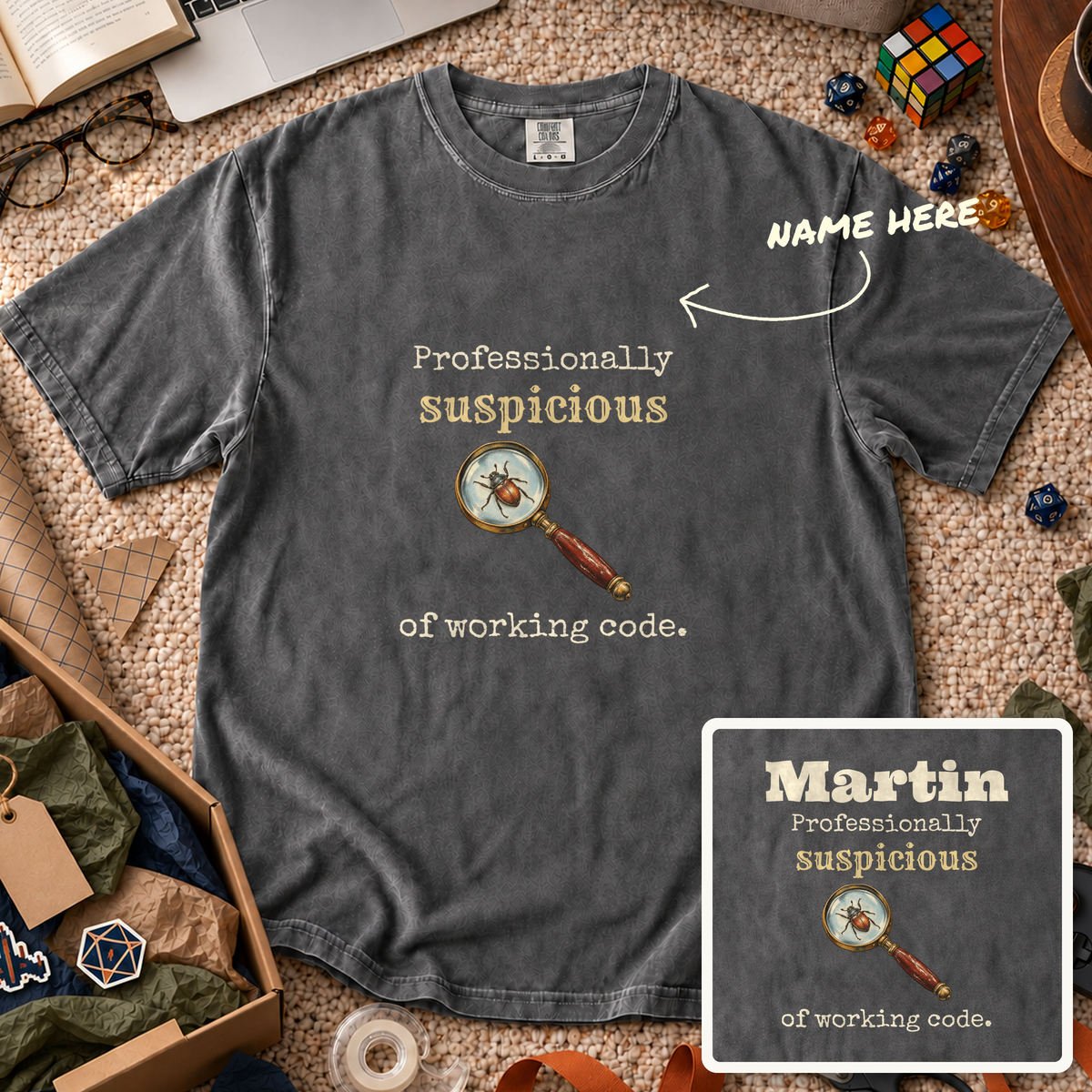 Suspicious of Working Code Custom Shirt — personalized Pepper Comfort Colors 1717