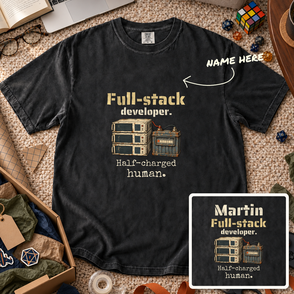 Half-Charged Human Custom Shirt — personalized Black Comfort Colors 1717