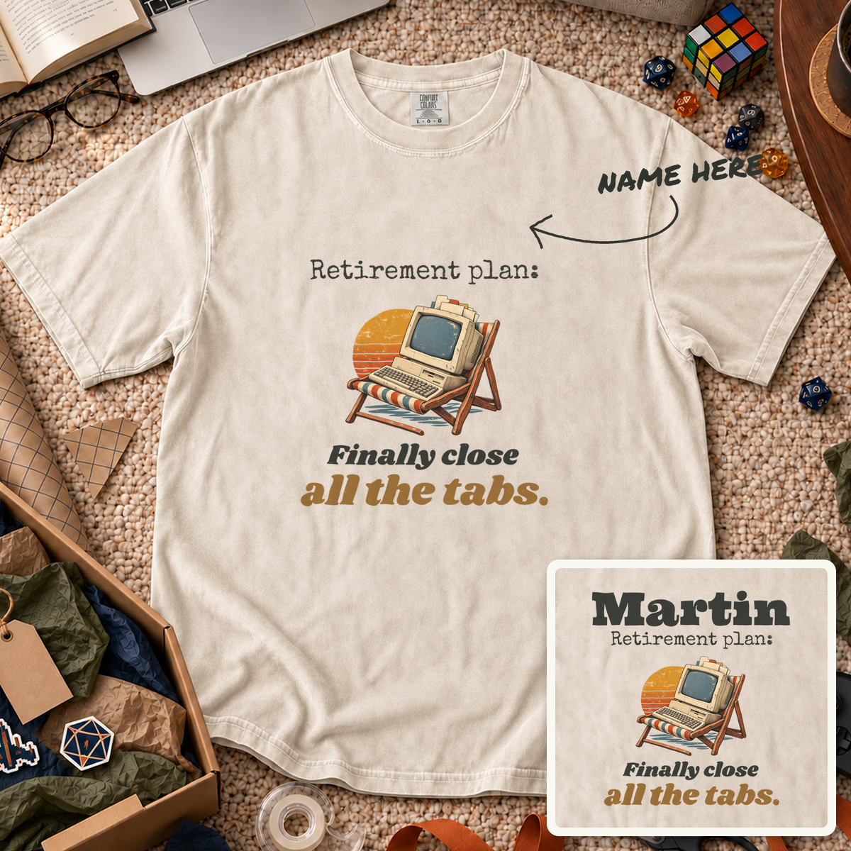 Close All the Tabs Retirement Custom Shirt — personalized Ivory Comfort Colors 1717