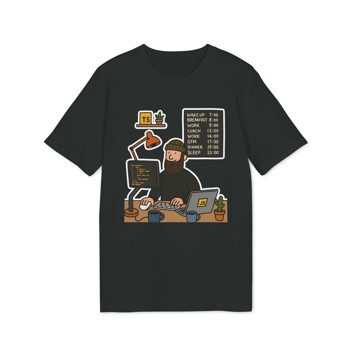 Developer Daily Schedule Shirt — Black — EU Creator 2.0 front mockup
