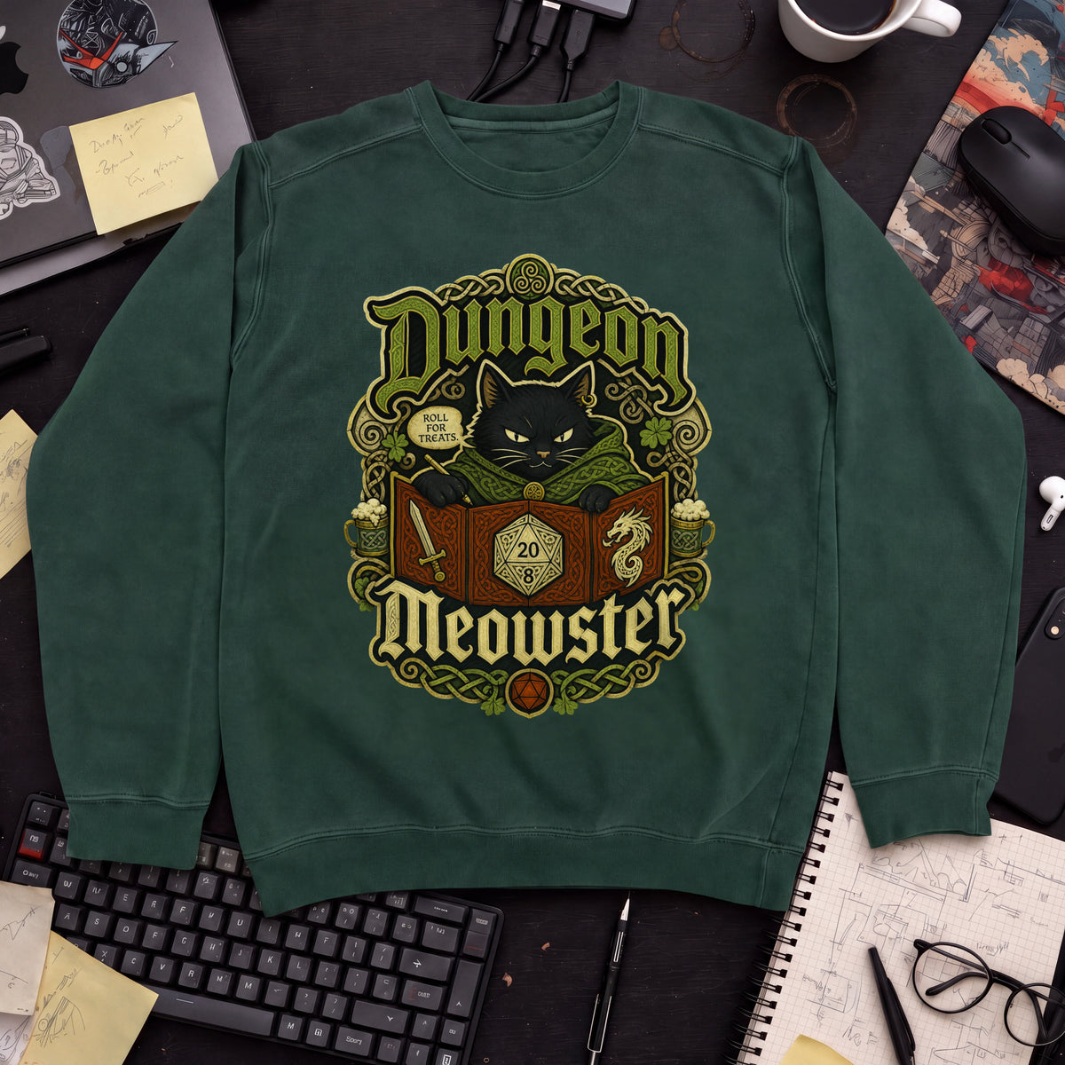 Dungeon Meowster Sweatshirt — Bottle Green