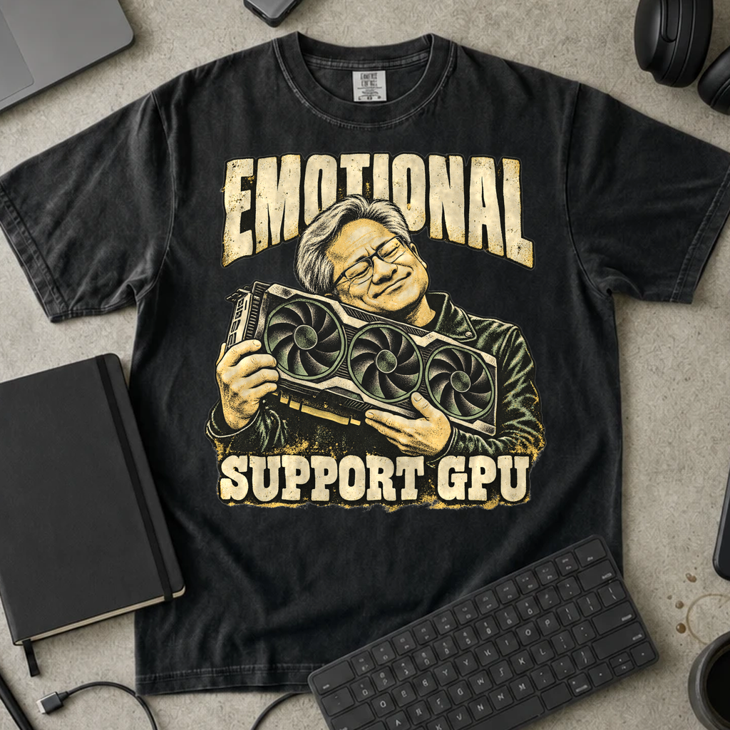 Emotional Support GPU Shirt — Black Comfort Colors 1717 flat lay