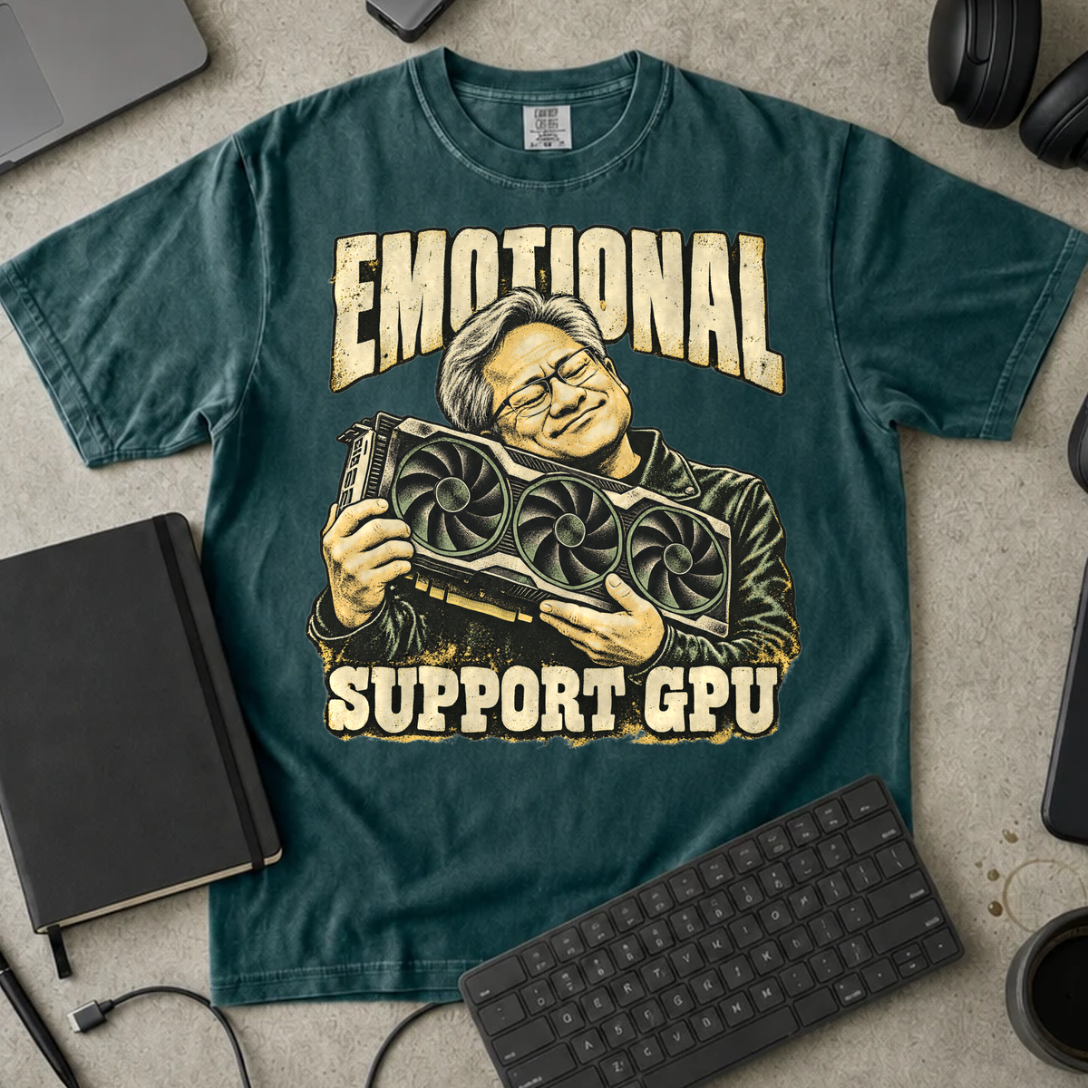 Emotional Support GPU Shirt — Blue Spruce Comfort Colors 1717 flat lay