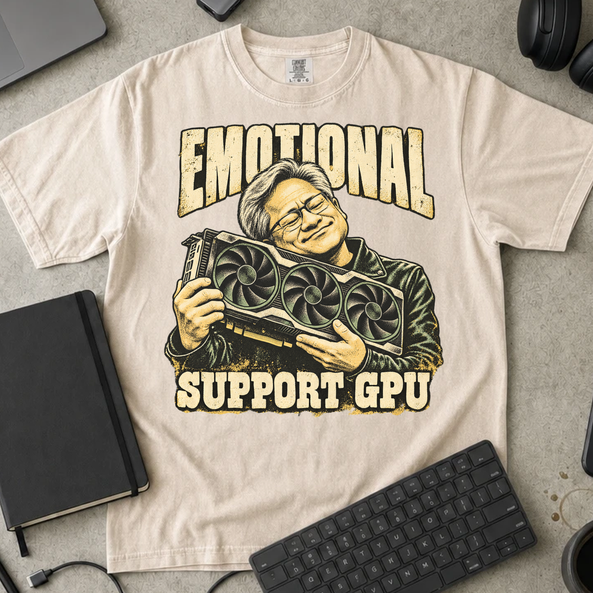 Emotional Support GPU Shirt — Ivory Comfort Colors 1717 flat lay