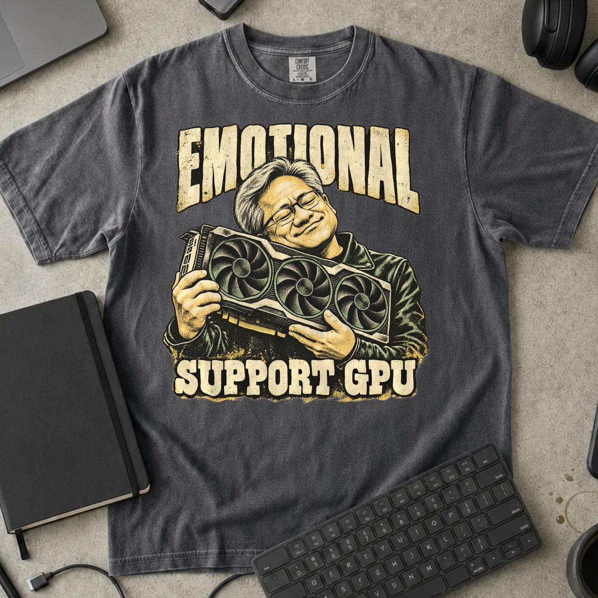 Emotional Support GPU Shirt — Pepper Comfort Colors 1717 flat lay