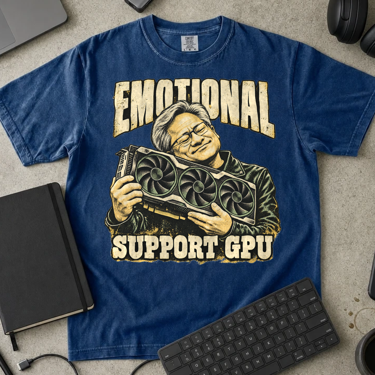 Emotional Support GPU Shirt — True Navy Comfort Colors 1717 flat lay