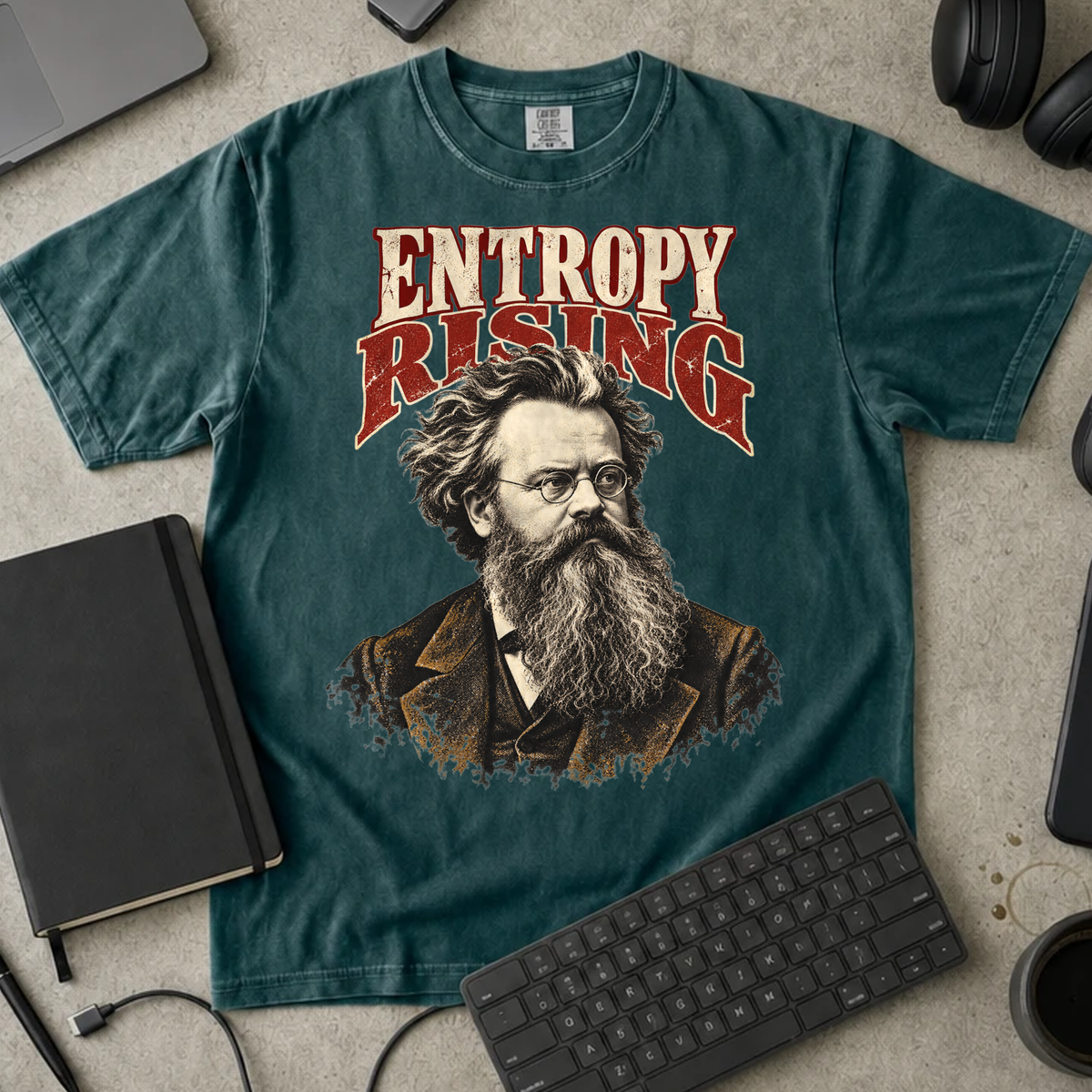 Entropy Rising Shirt — Blue Spruce Comfort Colors 1717 flat lay