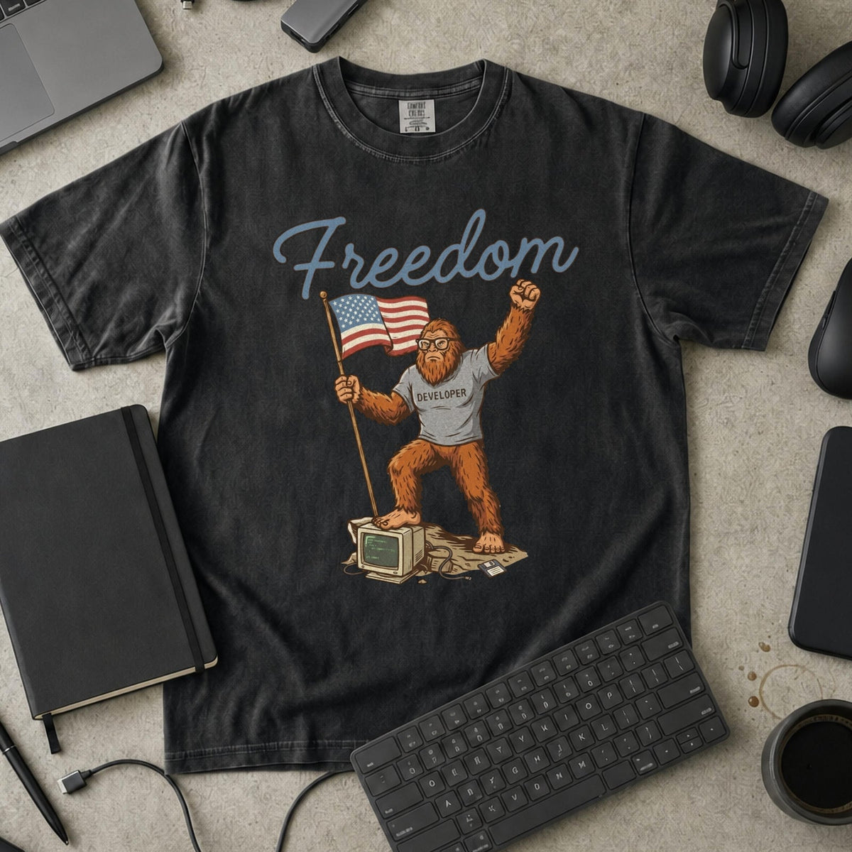 Freedom Bigfoot Flag Premium Shirt — black Premium Shirt mock-up