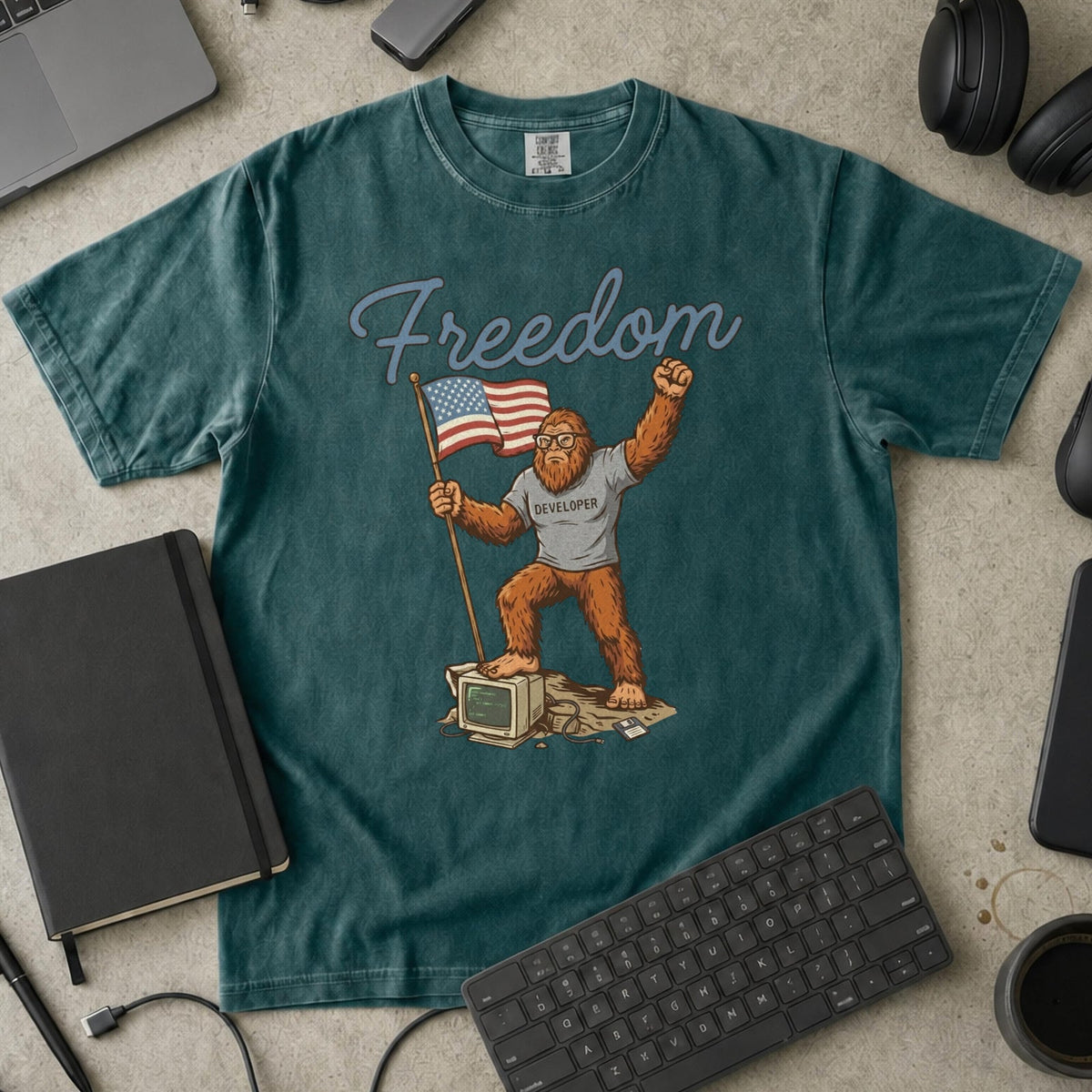 Freedom Bigfoot Flag Premium Shirt — blue spruce Premium Shirt mock-up