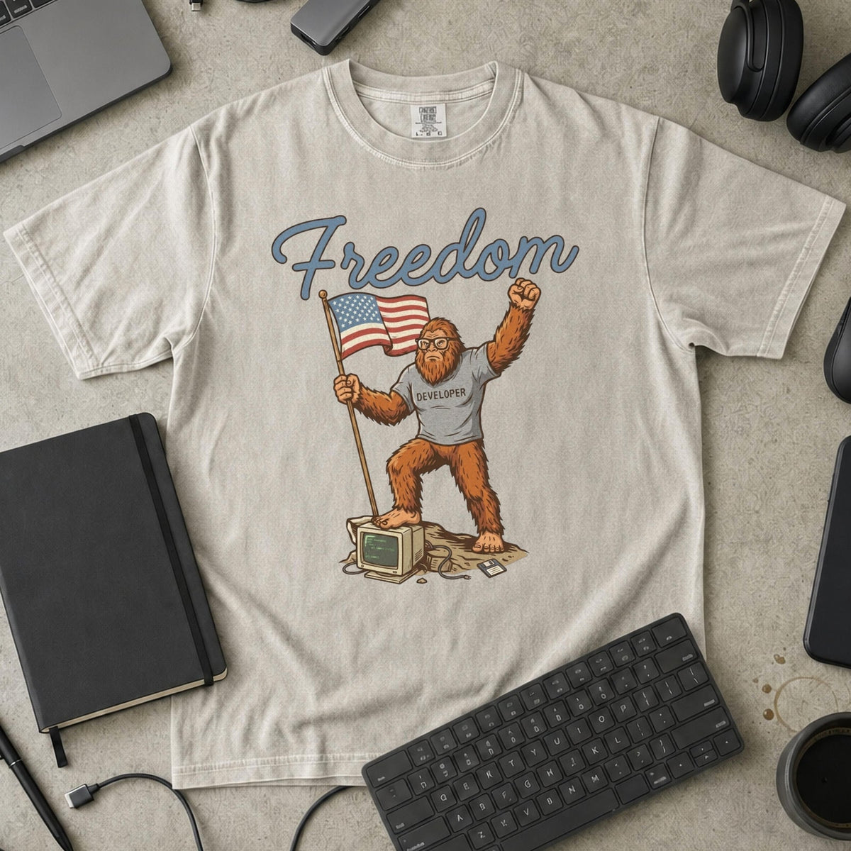 Freedom Bigfoot Flag Premium Shirt — ivory Premium Shirt mock-up