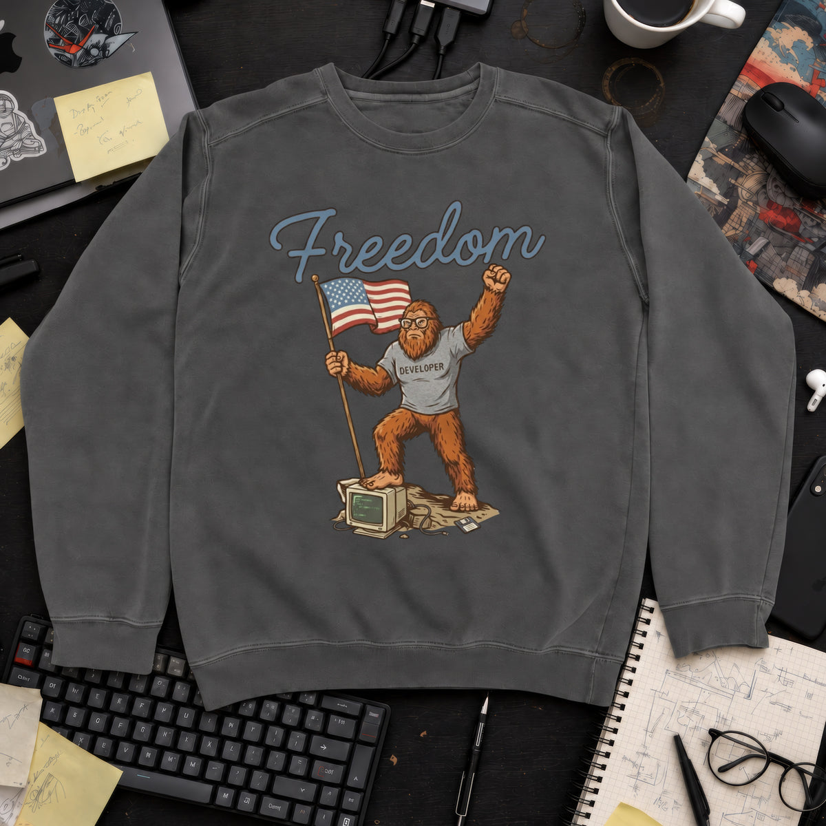 Freedom Bigfoot Flag Sweatshirt — Pepper