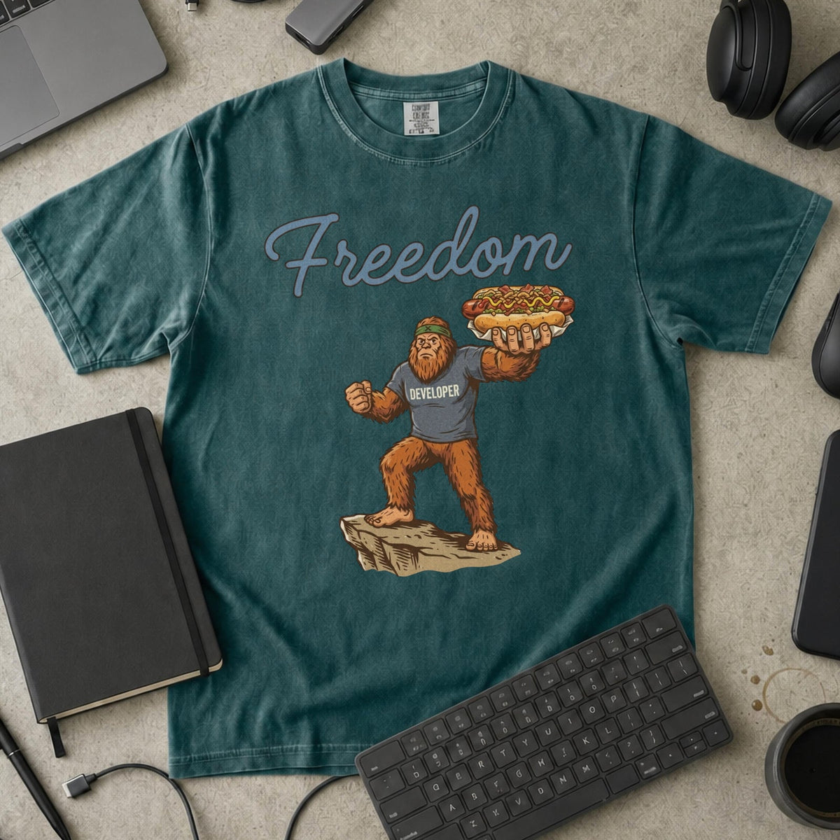 Freedom Bigfoot Hot Dog Premium Shirt — blue spruce Premium Shirt mock-up