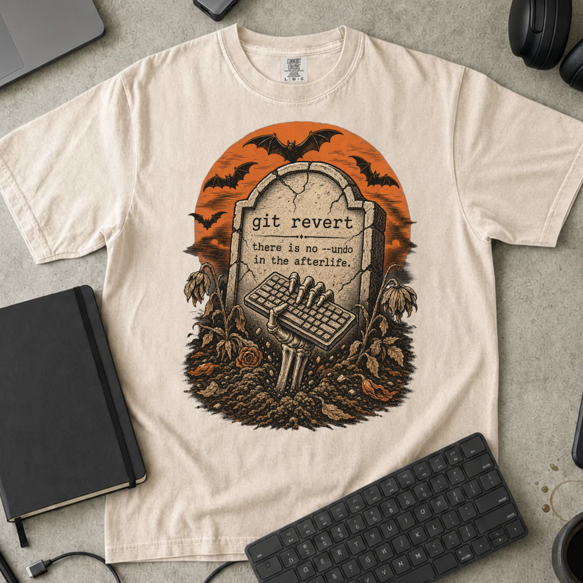 Git Revert No Undo in the Afterlife Shirt — Ivory Comfort Colors 1717 flat lay