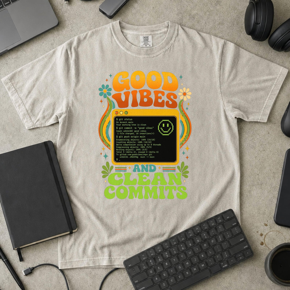Good Vibes And Clean Commits Premium Shirt — ivory Premium Shirt mock-up