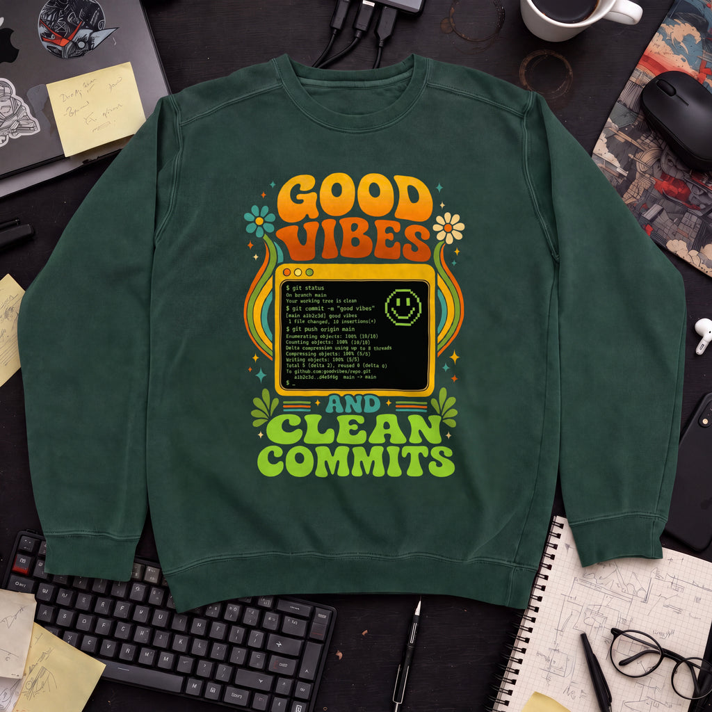 Good Vibes And Clean Commits Sweatshirt — Bottle Green