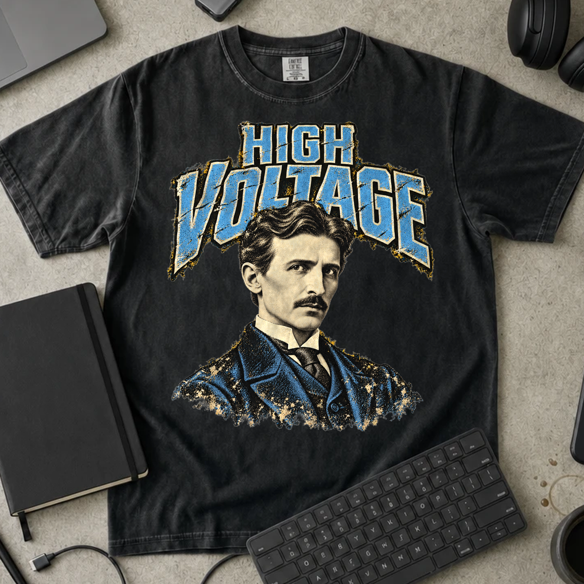 High Voltage Shirt — Black Comfort Colors 1717 flat lay