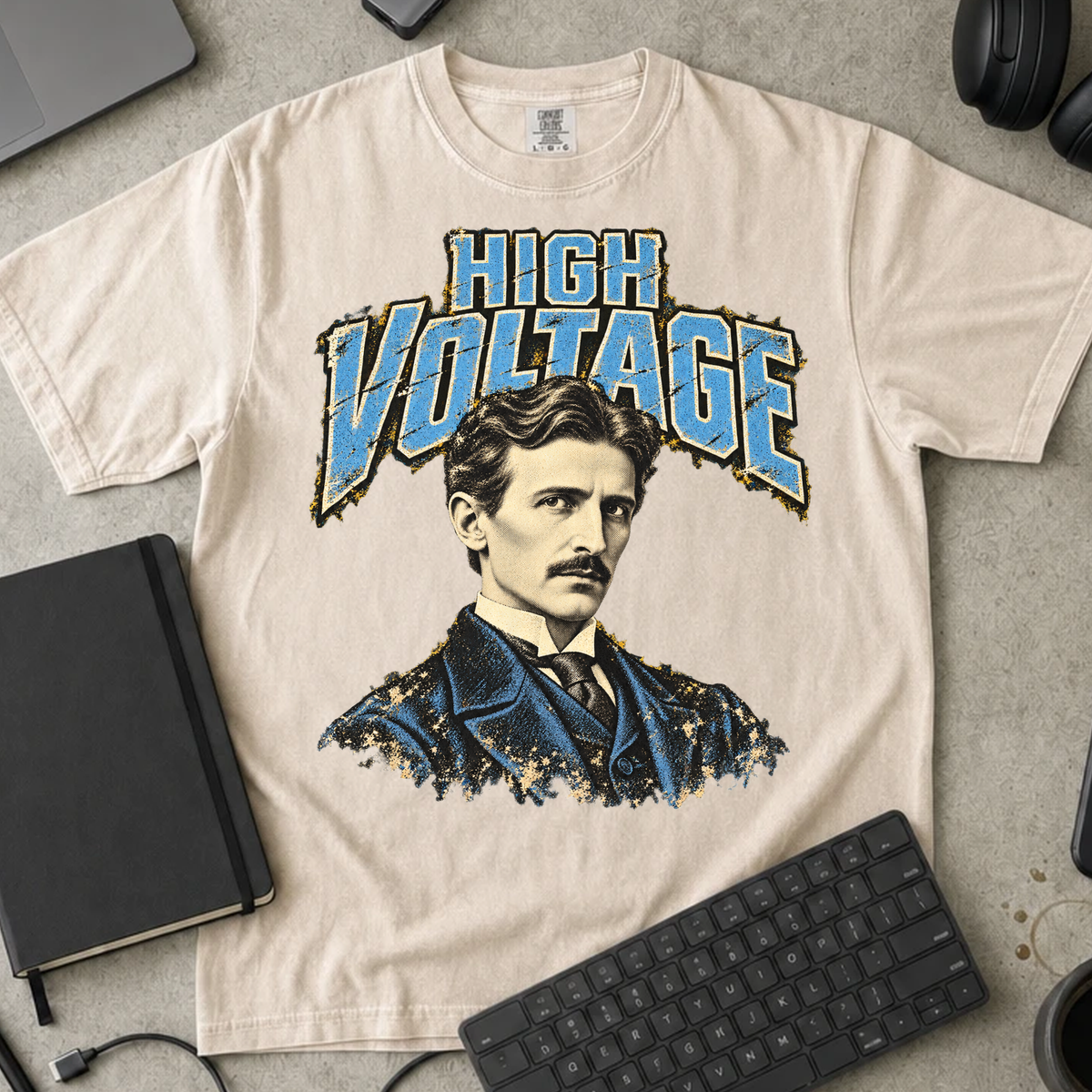 High Voltage Shirt — Ivory Comfort Colors 1717 flat lay