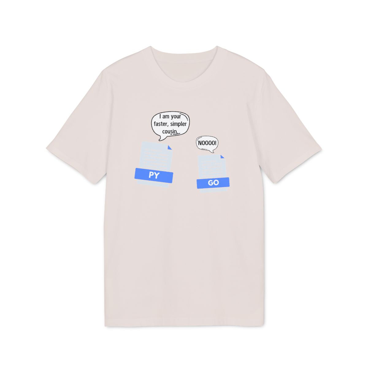 I Am Your Faster Simpler Cousin Go Shirt — Vintage White — EU Creator 2.0 front mockup