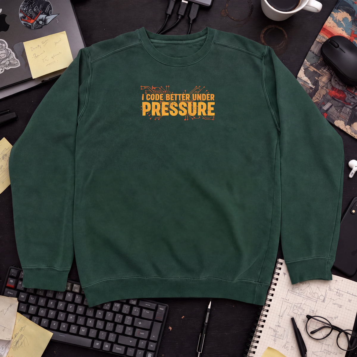 I Code Better Under Pressure Sweatshirt — Bottle Green
