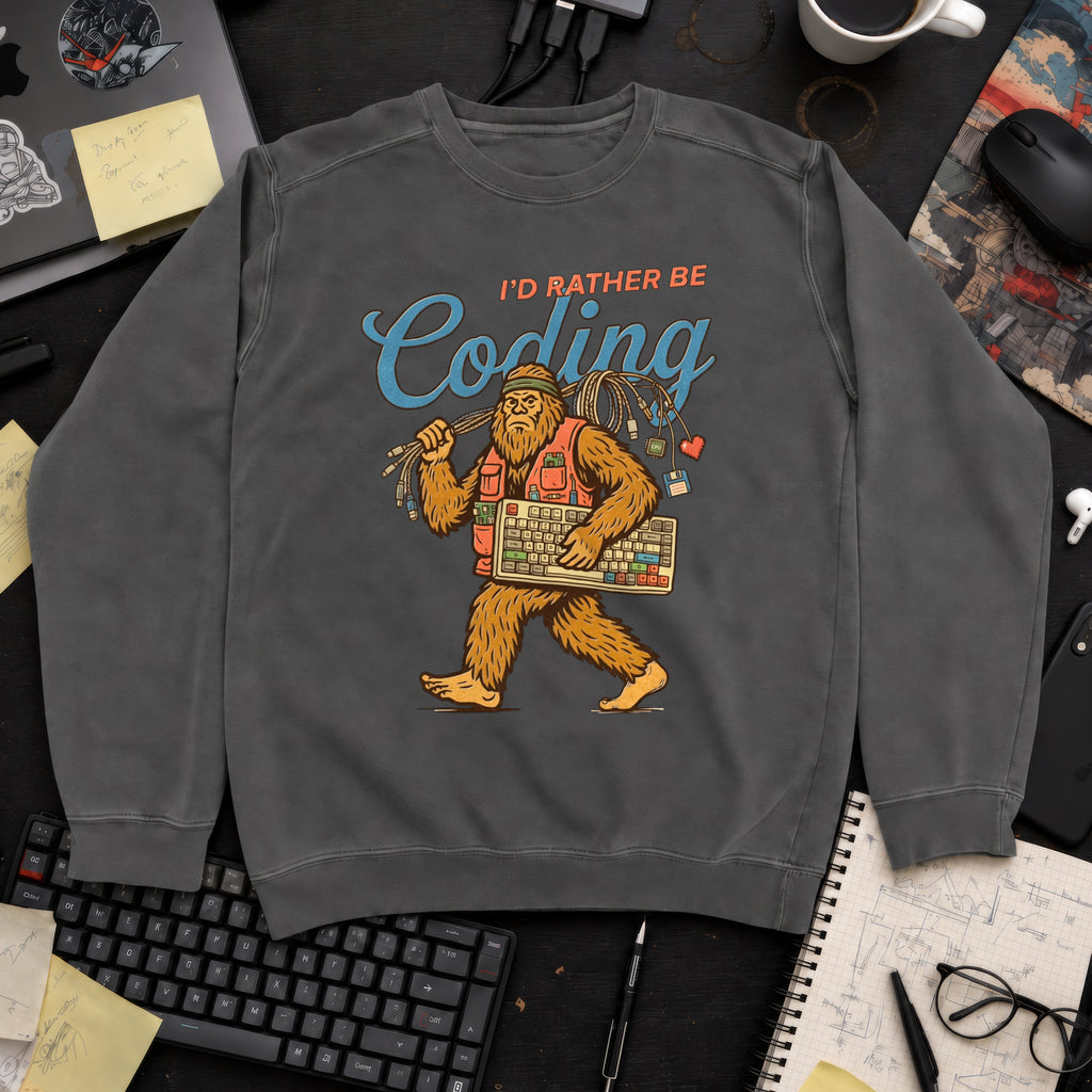 I'd Rather Be Coding Bigfoot Sweatshirt — Pepper