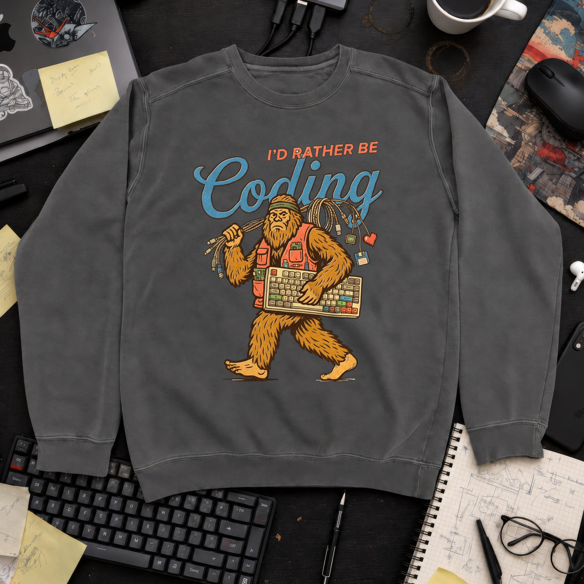 I'd Rather Be Coding Bigfoot Sweatshirt — Pepper