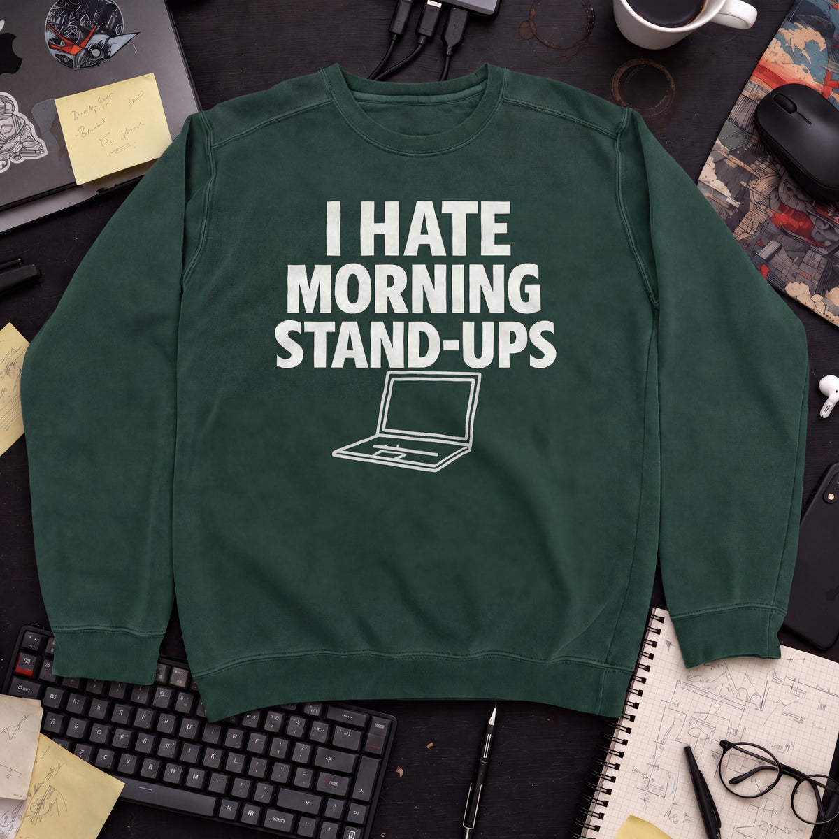 I Hate Morning Stand Ups Sweatshirt — Bottle Green