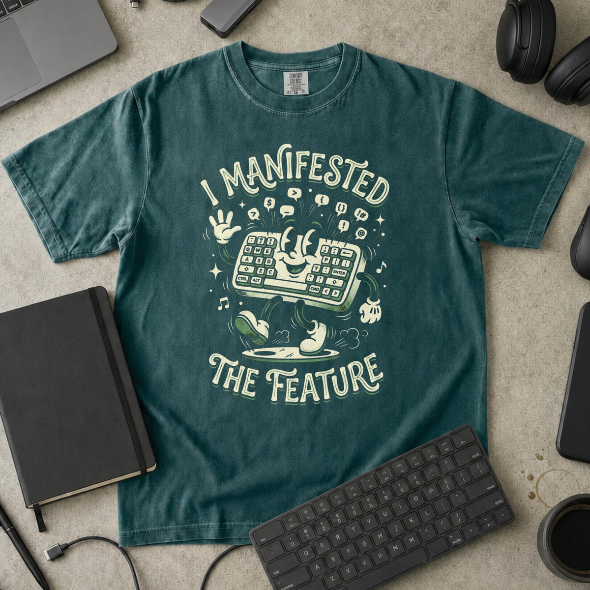 I Manifested The Feature Premium Shirt — blue spruce Premium Shirt mock-up