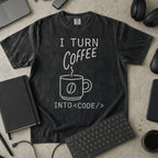 i turn coffee into code Premium Shirt — black Premium Shirt mock-up