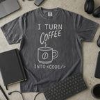 i turn coffee into code Premium Shirt — pepper Premium Shirt mock-up