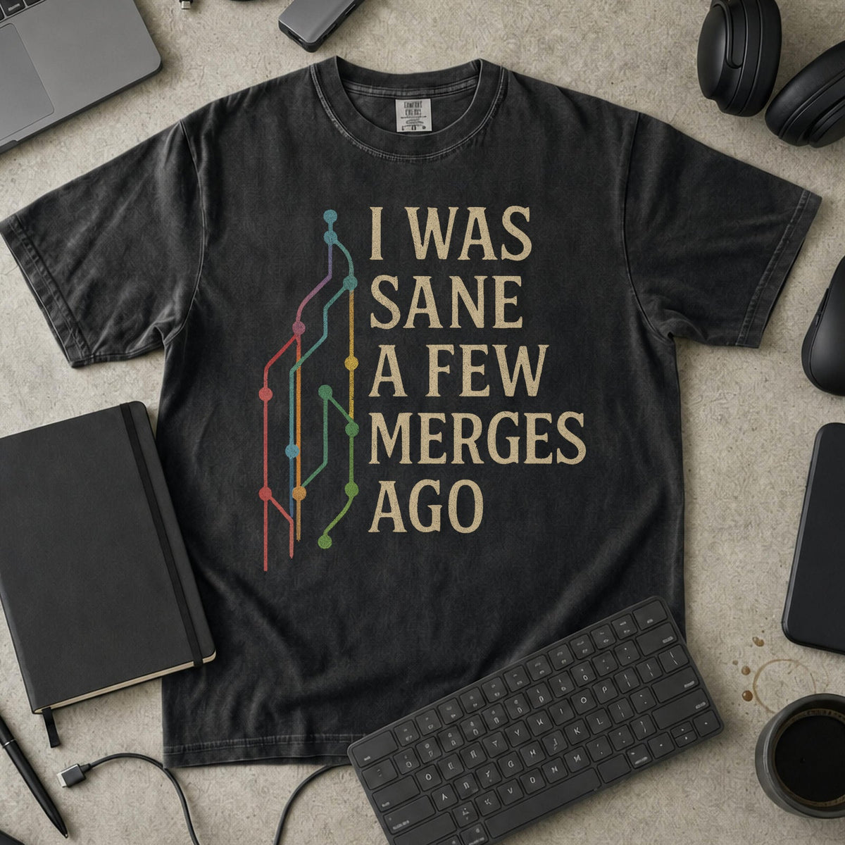 i was sane few merges ago Premium Shirt — black Premium Shirt mock-up