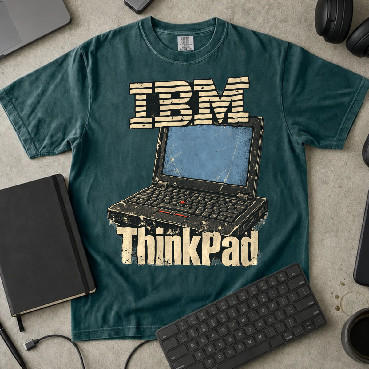 IBM ThinkPad Shirt — Blue Spruce Comfort Colors 1717 flat lay
