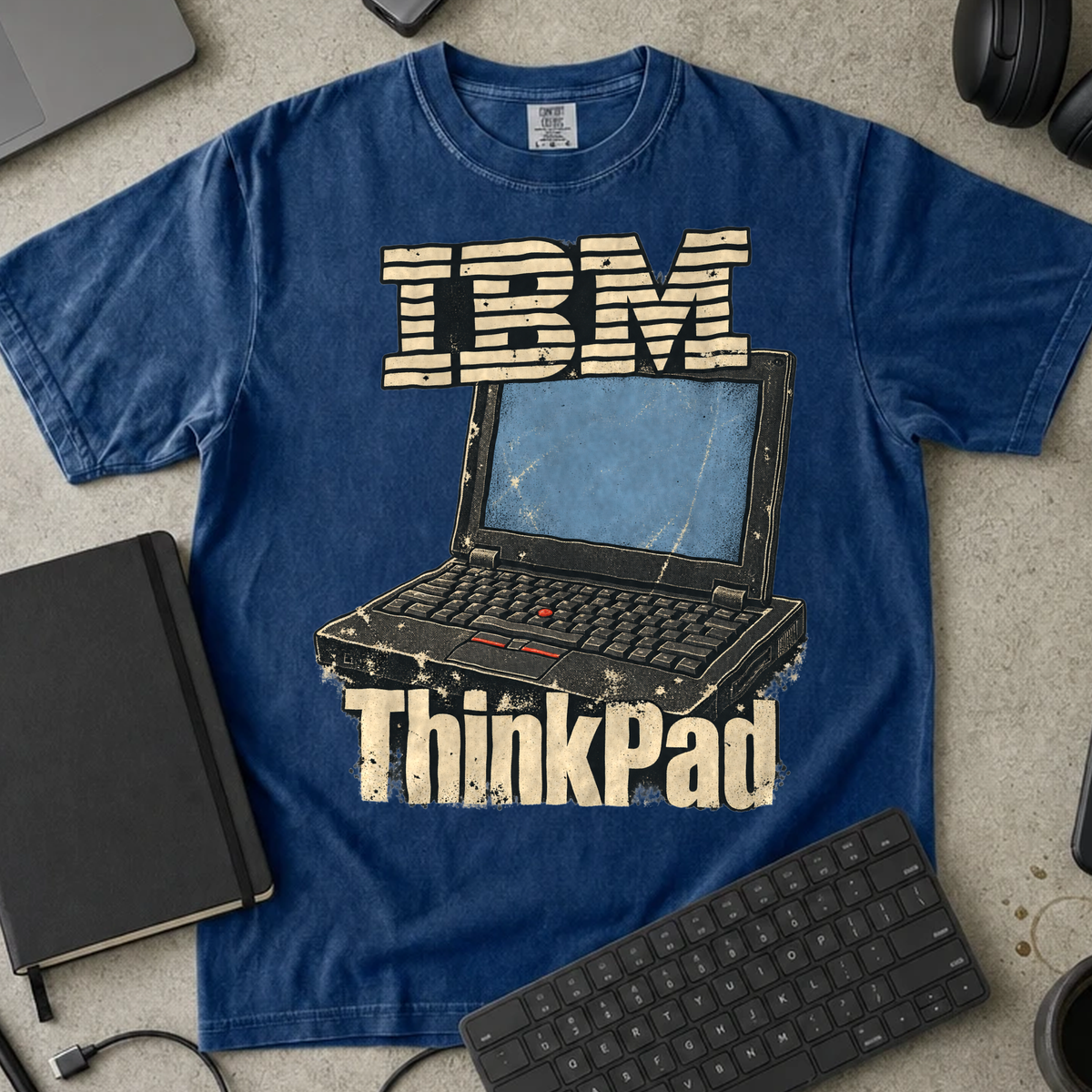 IBM ThinkPad Shirt — True Navy Comfort Colors 1717 flat lay