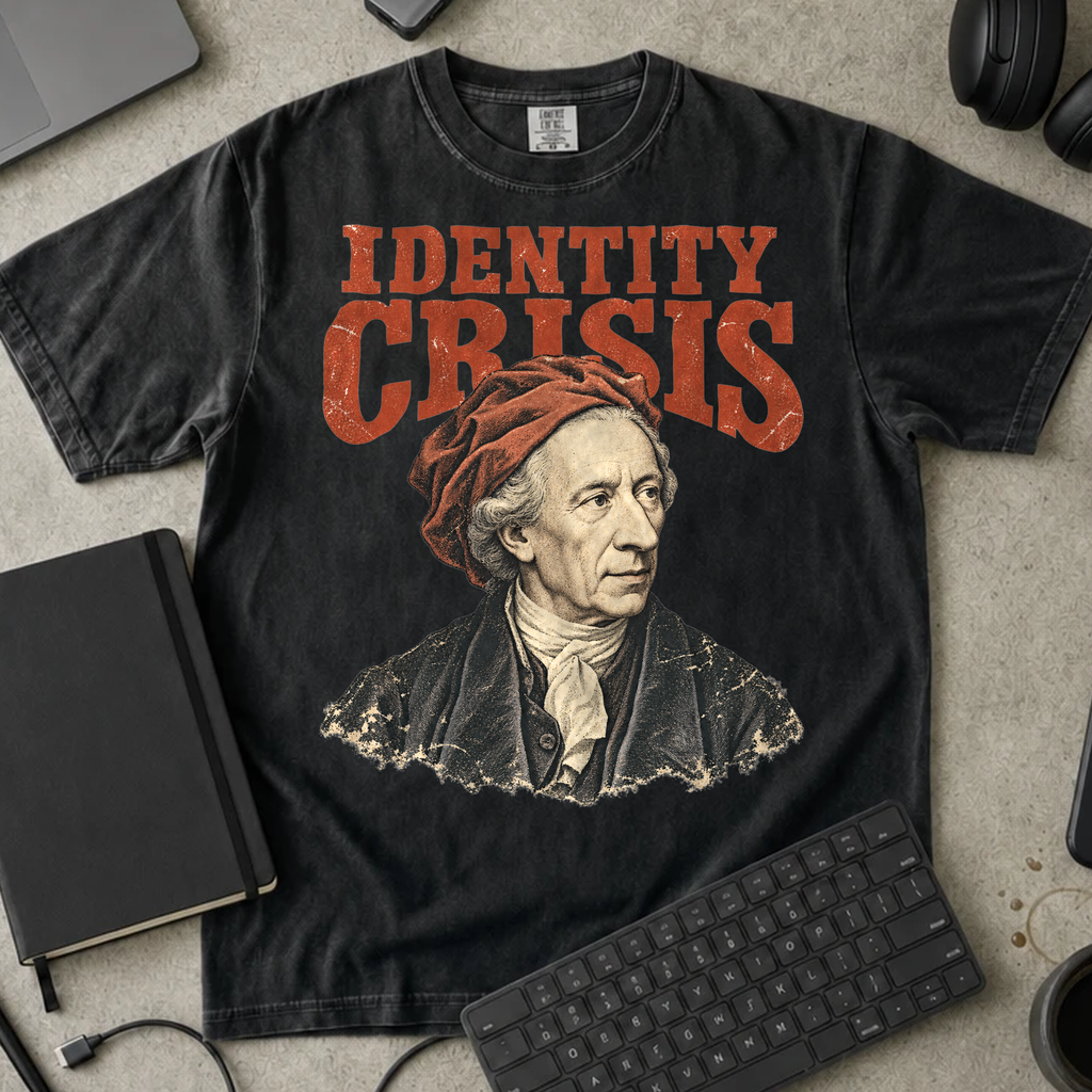Identity Crisis Shirt — Black Comfort Colors 1717 flat lay