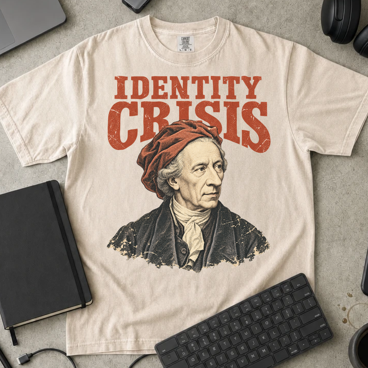 Identity Crisis Shirt — Ivory Comfort Colors 1717 flat lay