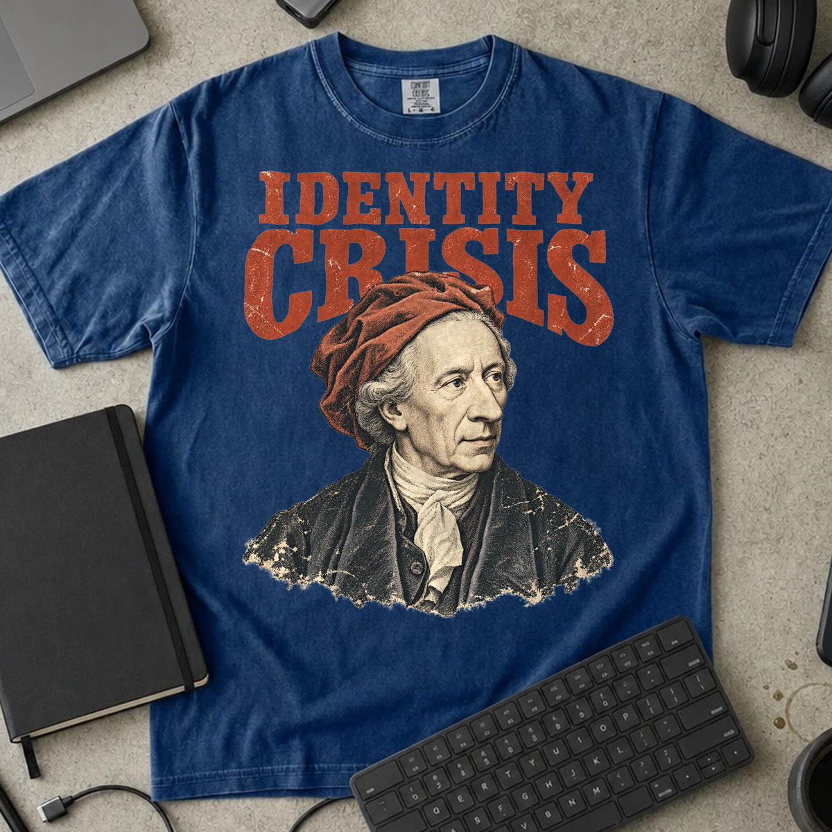 Identity Crisis Shirt — True Navy Comfort Colors 1717 flat lay