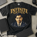 Infinite Genius Shirt — Black Comfort Colors 1717 flat lay