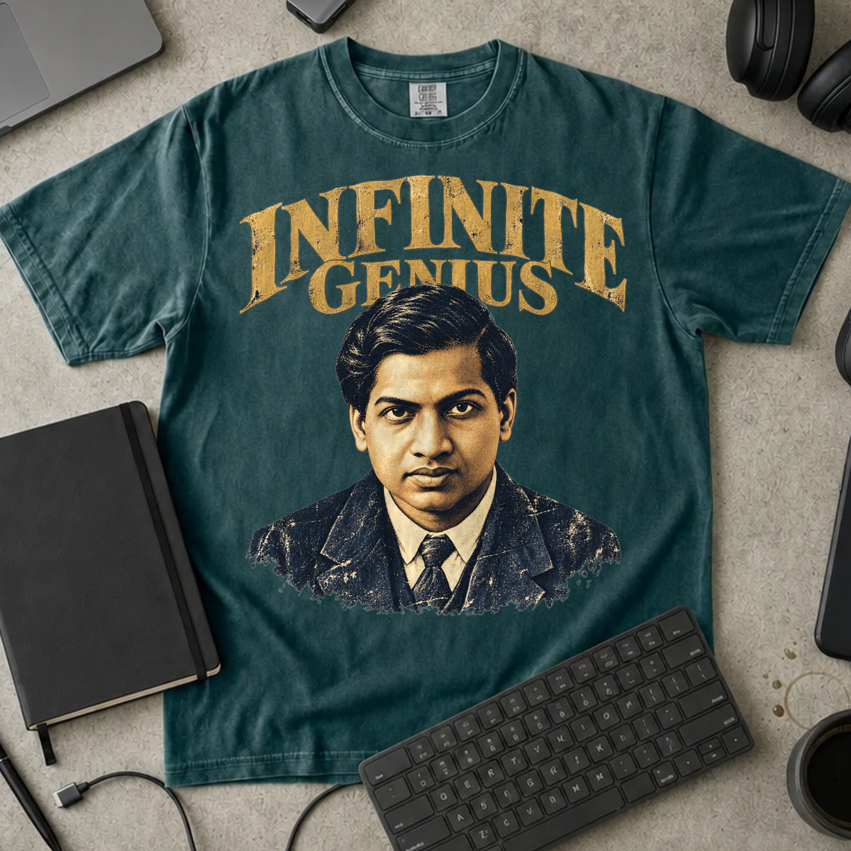 Infinite Genius Shirt — Blue Spruce Comfort Colors 1717 flat lay