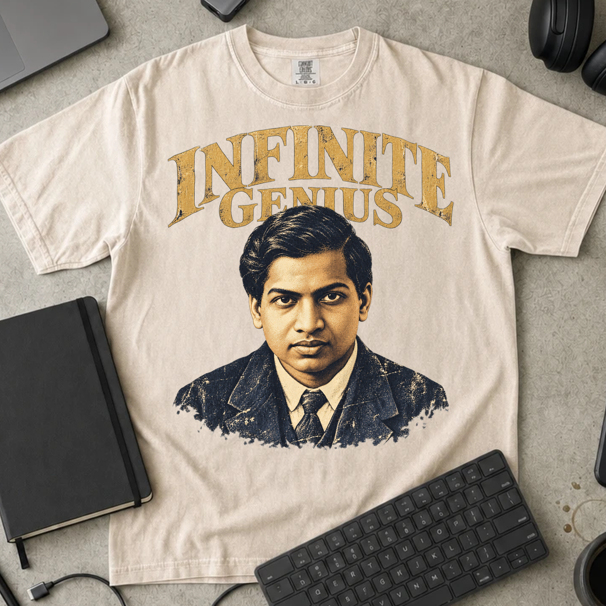 Infinite Genius Shirt — Ivory Comfort Colors 1717 flat lay