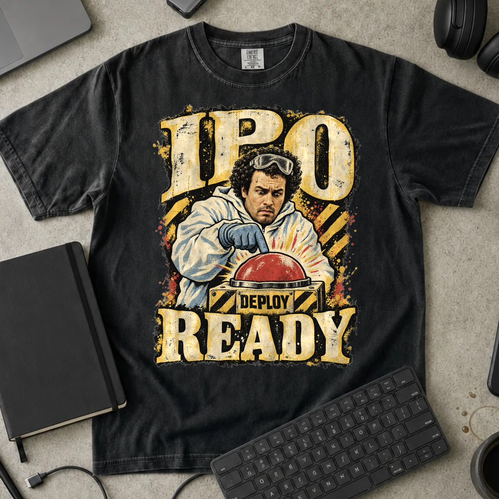 IPO Ready Shirt — Black Comfort Colors 1717 flat lay