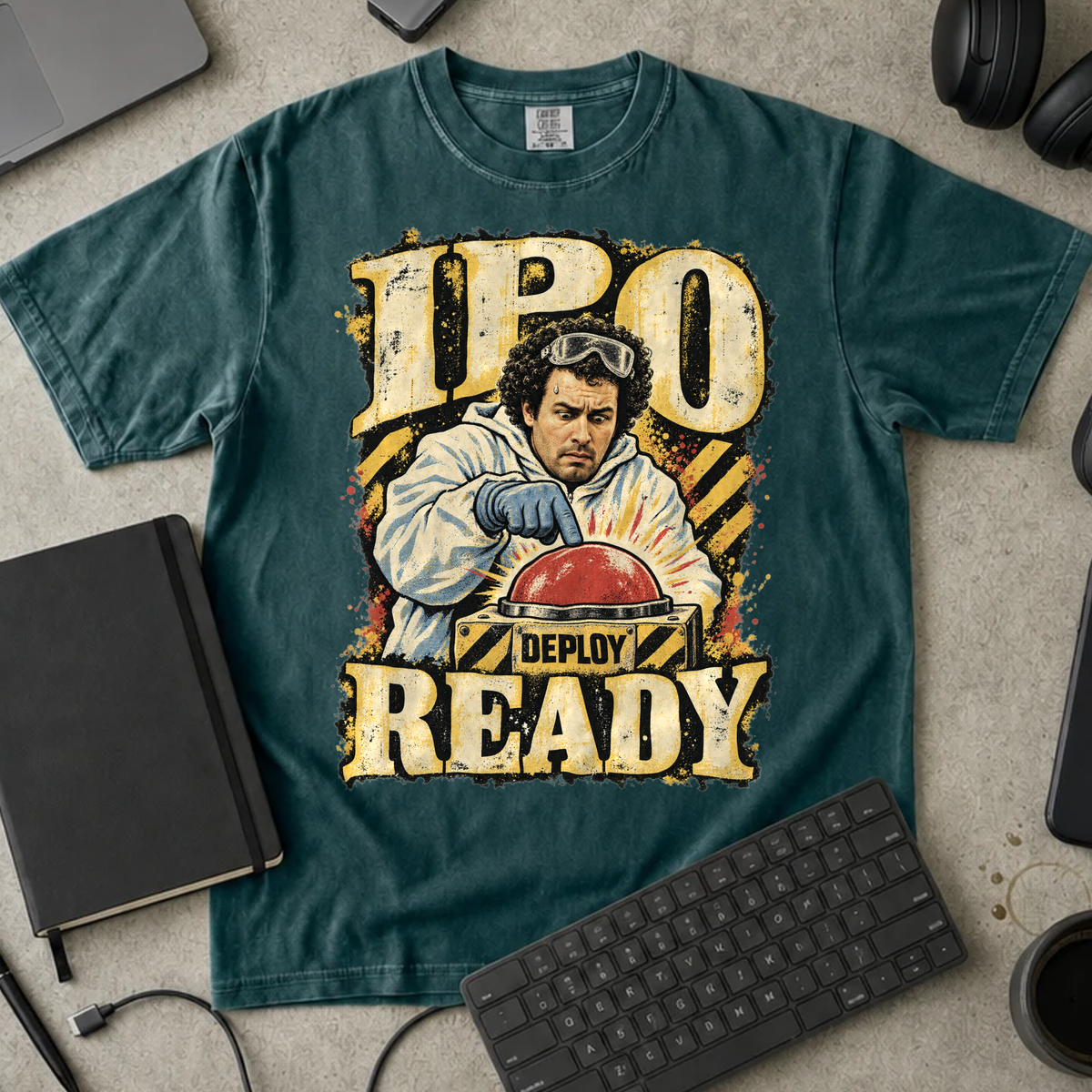 IPO Ready Shirt — Blue Spruce Comfort Colors 1717 flat lay